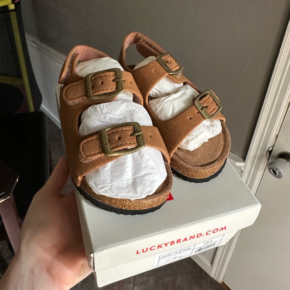 Lucky Brand Toddler Tan Suede Double-Buckle Sandals - Picture 2 of 6